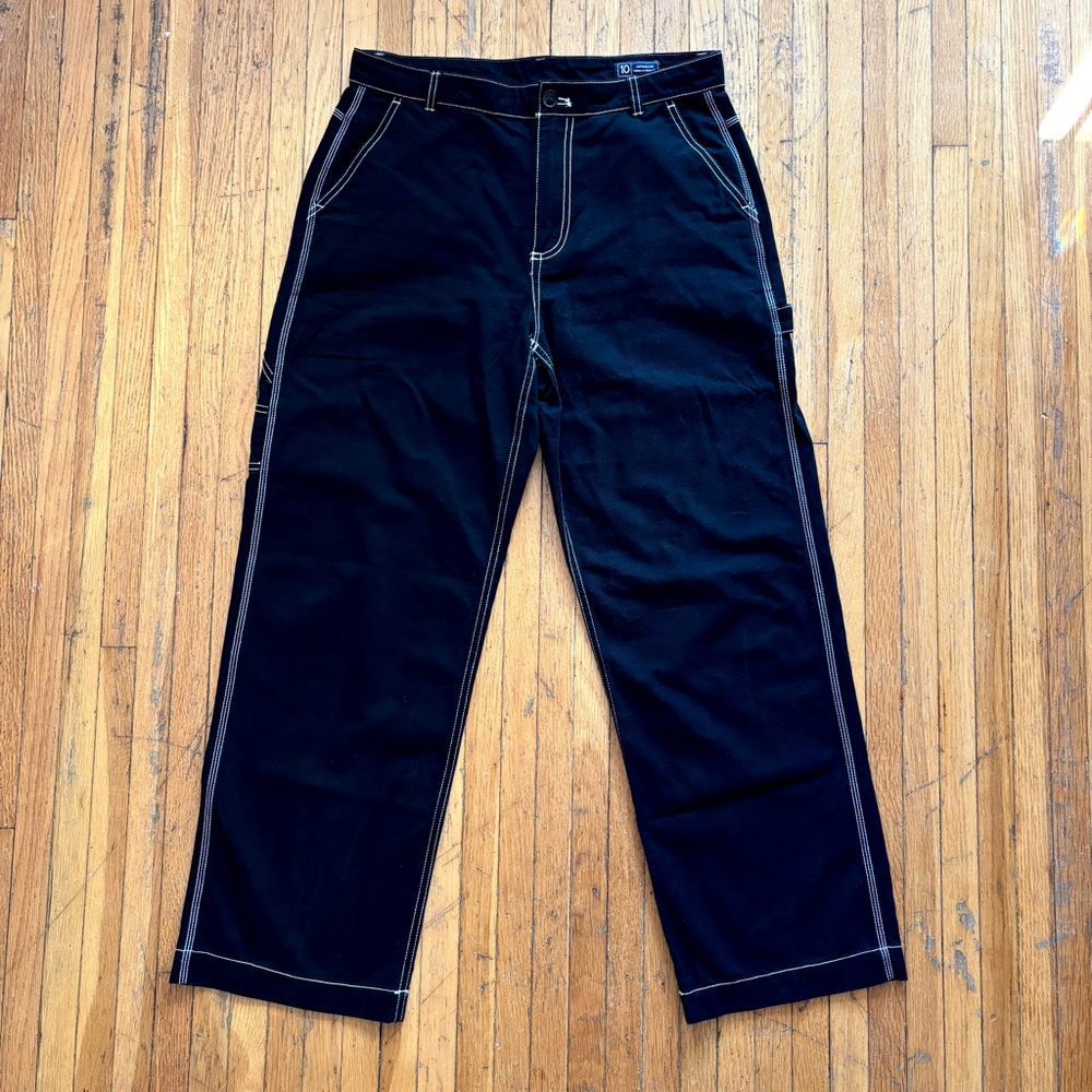GAP black denim top contrast stitch mid rise relaxed carpenter pant